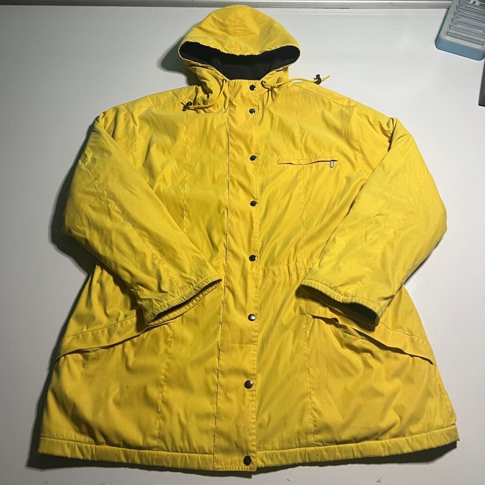 Yellow Nordstrom Hooded Rain Jacket Womens 2X Fleece Lined Vintage Y2K Parka